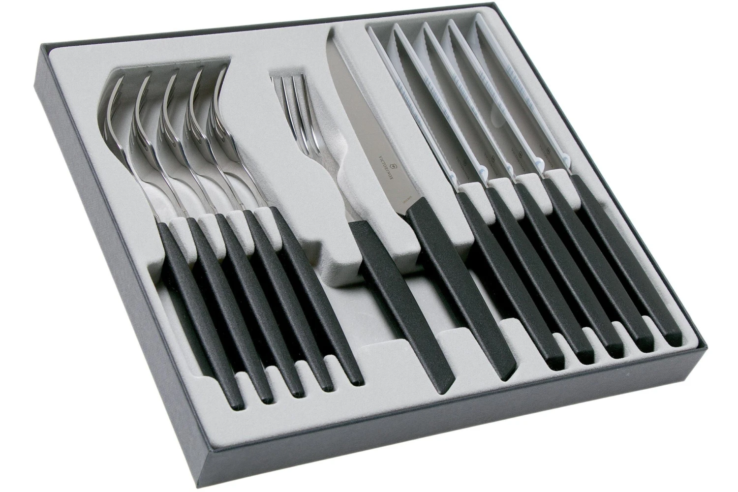 Victorinox Swiss Modern 6.9093.12W.12, Set De Cubiertos De 12 Piezas Con Cuchillo Para Carne, Negro 4 Victorinox Swiss Modern 6.9093.12W.12, Set De Cubiertos De 12 Piezas Con Cuchillo Para Carne, Negro - Imagen 2