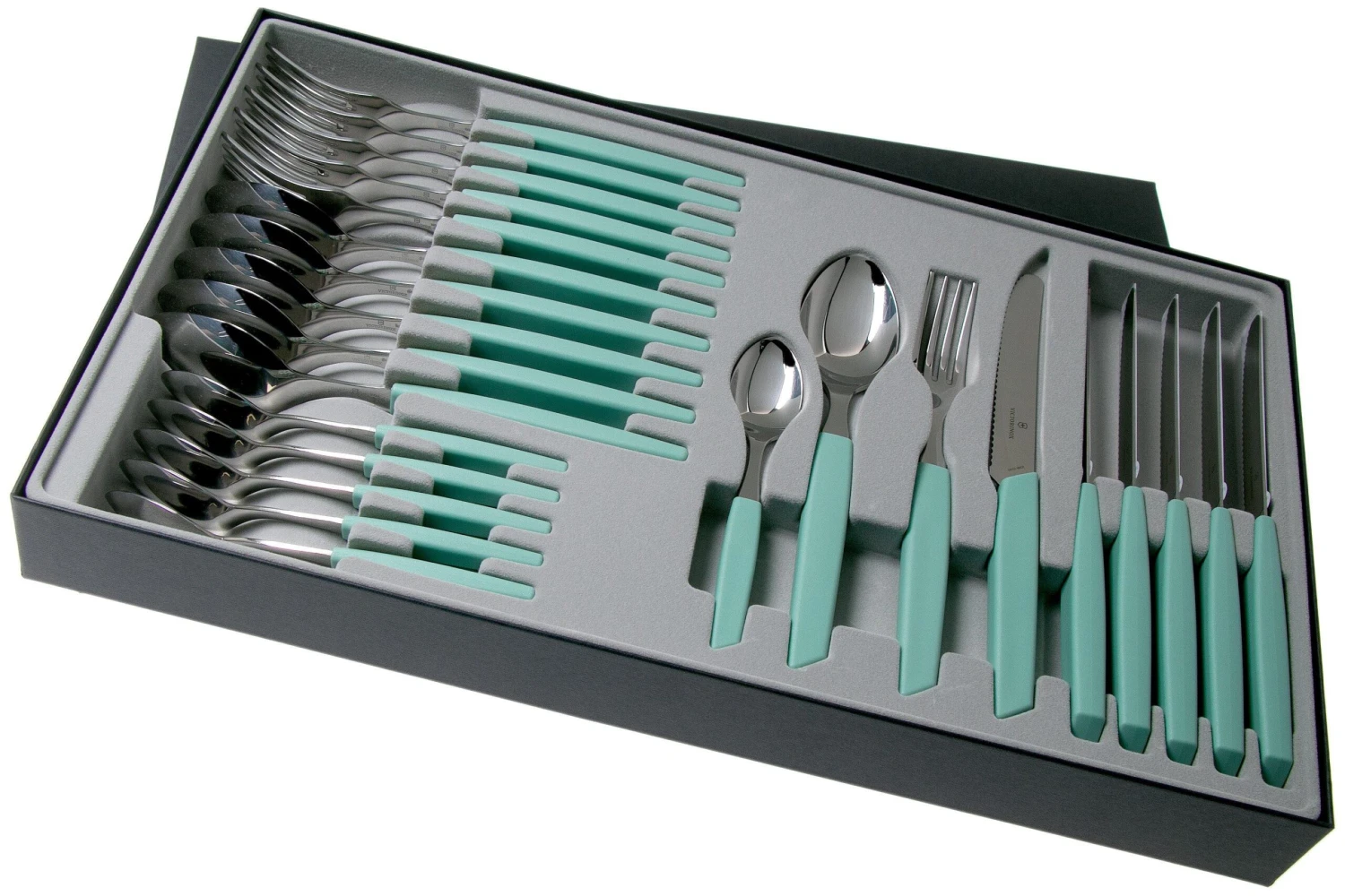 Victorinox Swiss Modern 6.9096.11W41.24, Set De Cubiertos De 24 Piezas Con Cuchillo De Tomate, Verde 4 Victorinox Swiss Modern 6.9096.11W41.24, Set De Cubiertos De 24 Piezas Con Cuchillo De Tomate, Verde - Imagen 2