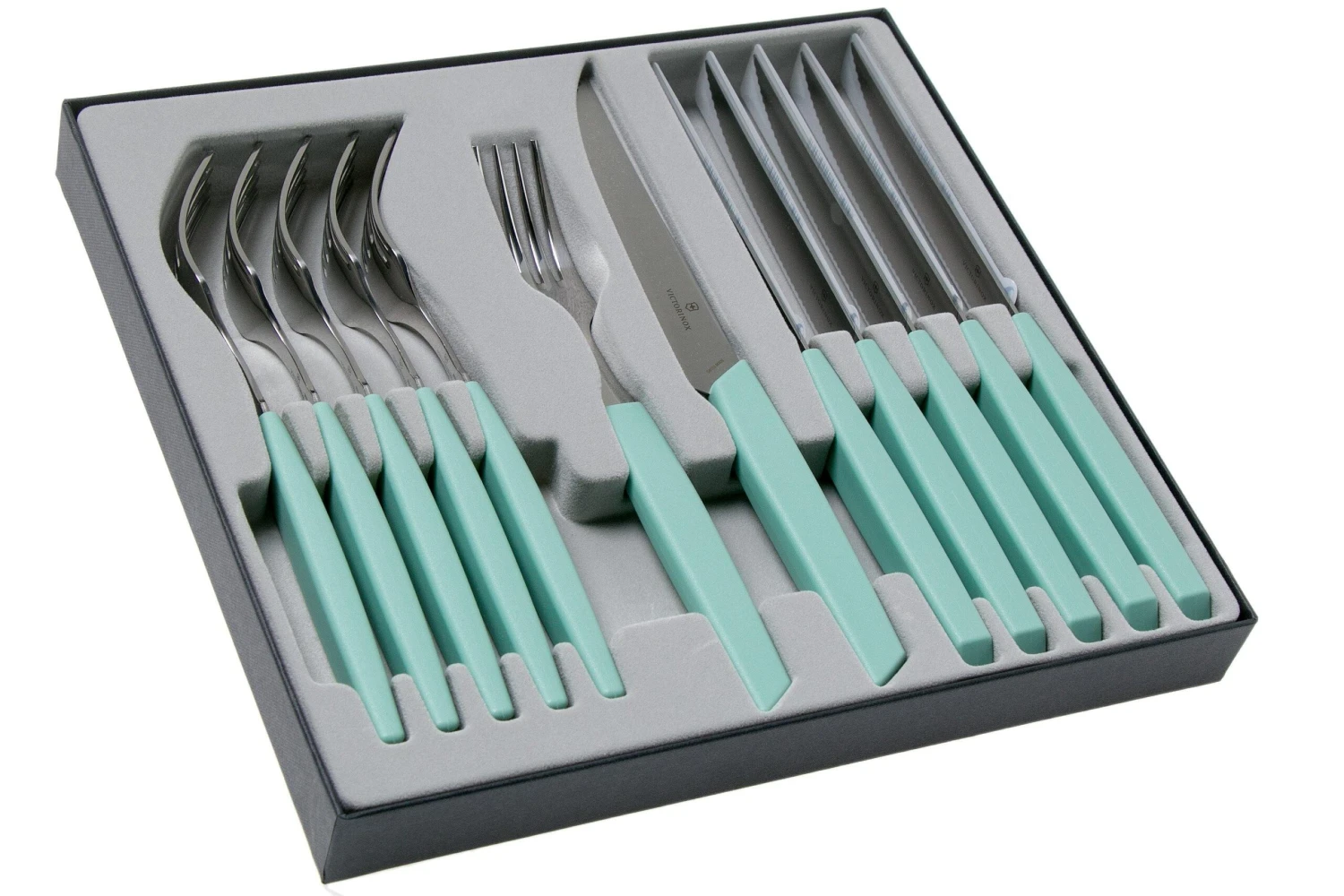 Victorinox Swiss Modern 6.9096.12W41.12, Set De Cubiertos De 12 Piezas Con Cuchillo Para Carne, Verde 4 Victorinox Swiss Modern 6.9096.12W41.12, Set De Cubiertos De 12 Piezas Con Cuchillo Para Carne, Verde - Imagen 2